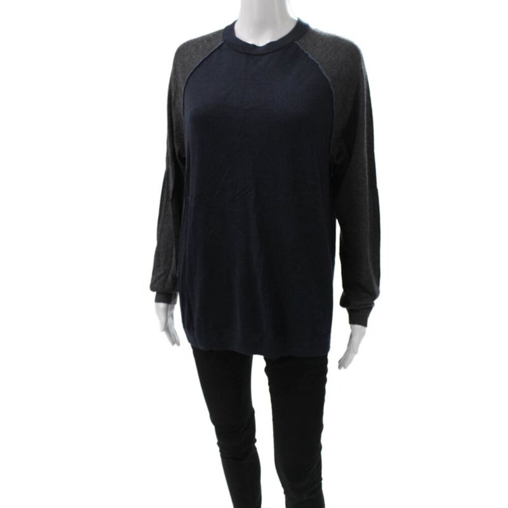 Autumn Cashmere Unisex Pullover Sweater Dark Blue Crew Neck Cashmere Size M